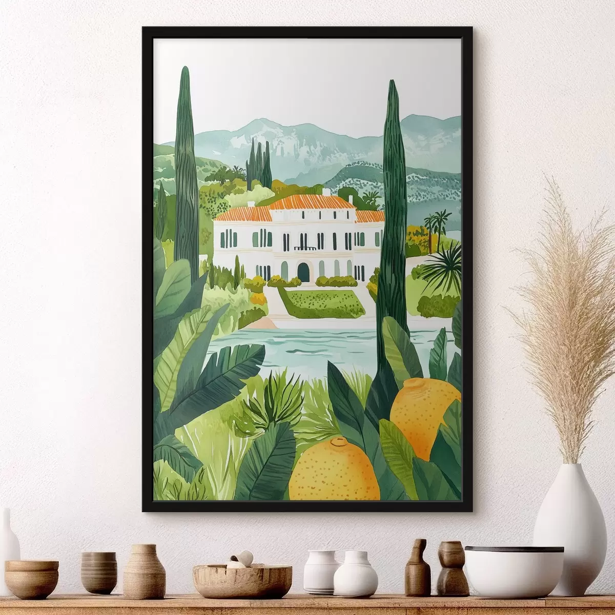Plakāts Spānija, vasaras ainavas, citronkoki, arhitektūras, tropu ainavas f44026