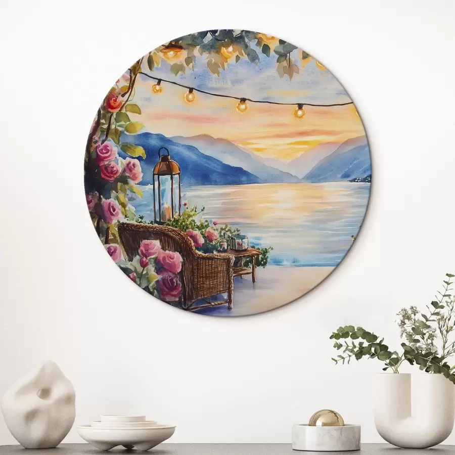 Glezna Skaists saulriets kalnos, ezers, rozes, boho stils r44025