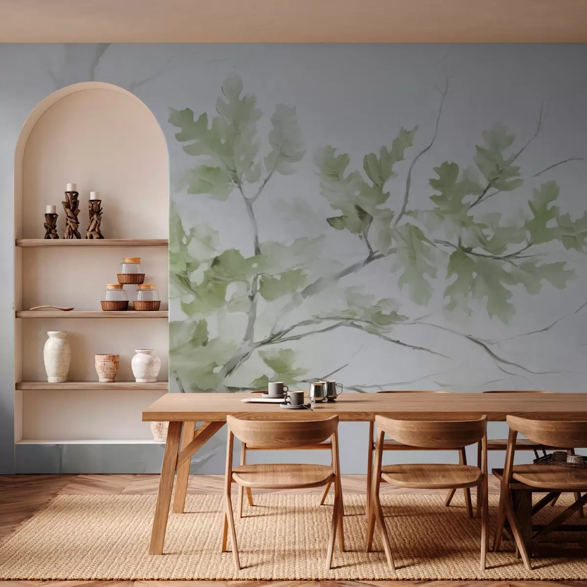 Fototapetes Ozola zars ar zaļām lapām w03772v1