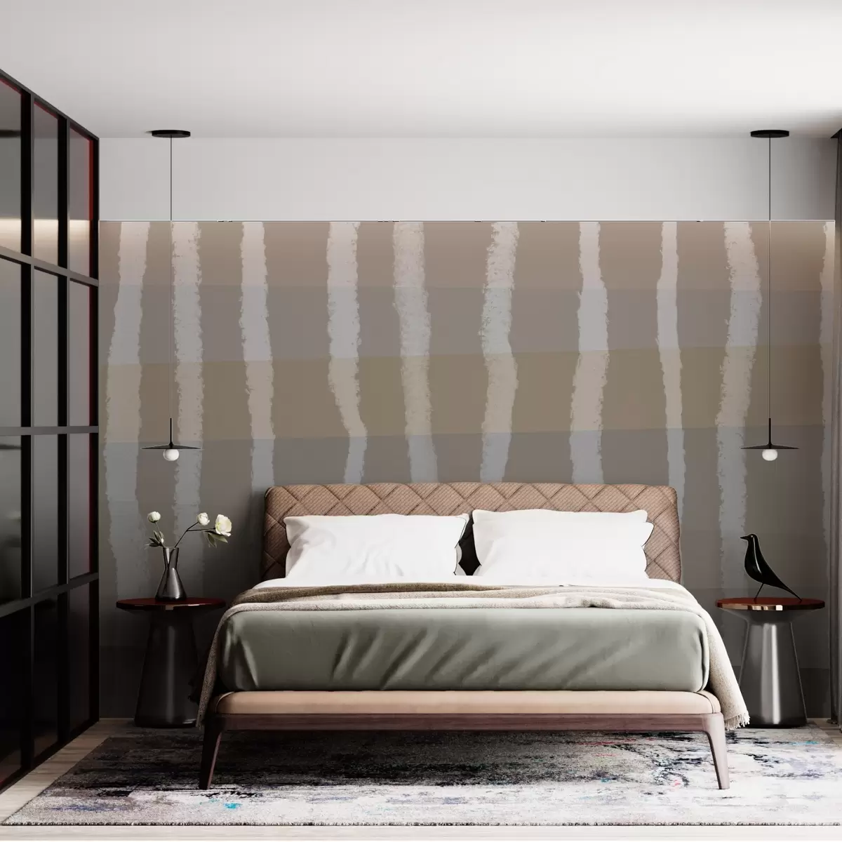 Fototapetes Mierinājuma līnijas, vertikālas viļņotas līnijas, atkārtojas raksts, ģeometriskas formas, maiga gradācija w03788