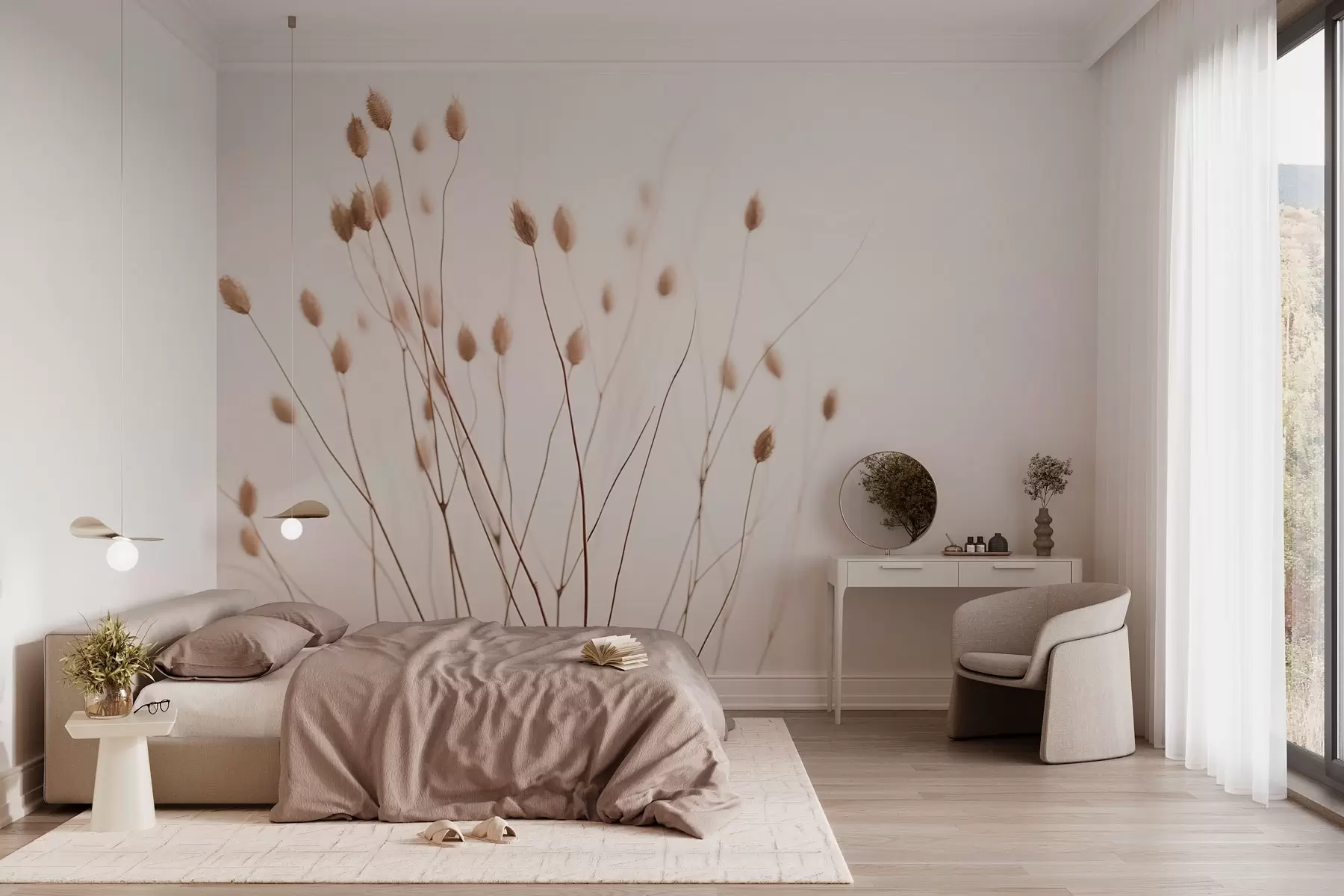 Fototapetes Minimālistiski zari ar smailiņiem uz balta fona w03805