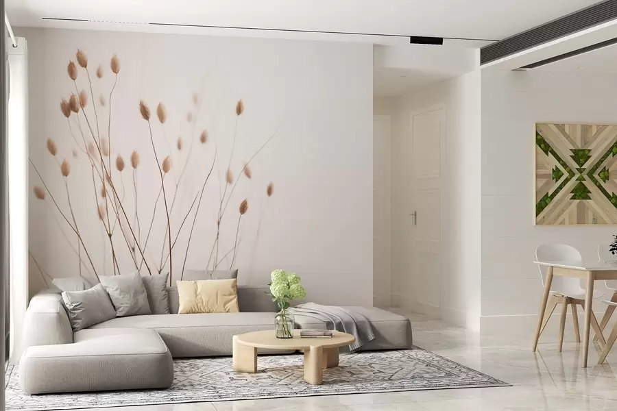 Fototapetes Minimālistiski zari ar smailiņiem uz balta fona w03805