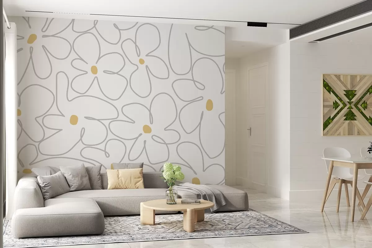 Fototapetes Minimālistiska ziedu līnijmāksla gaišās krāsās w03812