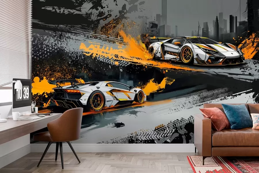 Fototapetes hard grange stila, izteiksmīgi, dinamiski sporta automobiļi w03721