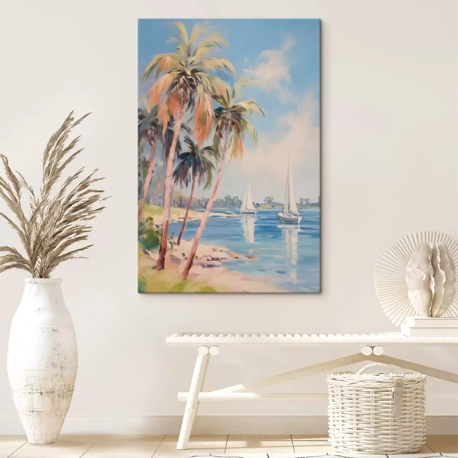Fototapetes Palmas pie līča glezniecības imitācija s44122