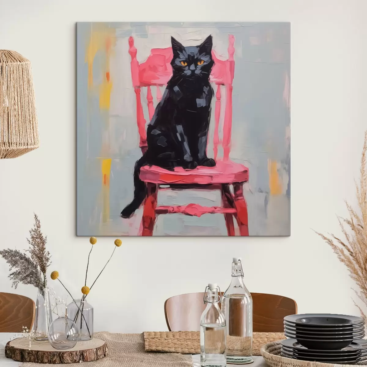 Glezna Melns kaķis uz krēsla s44130