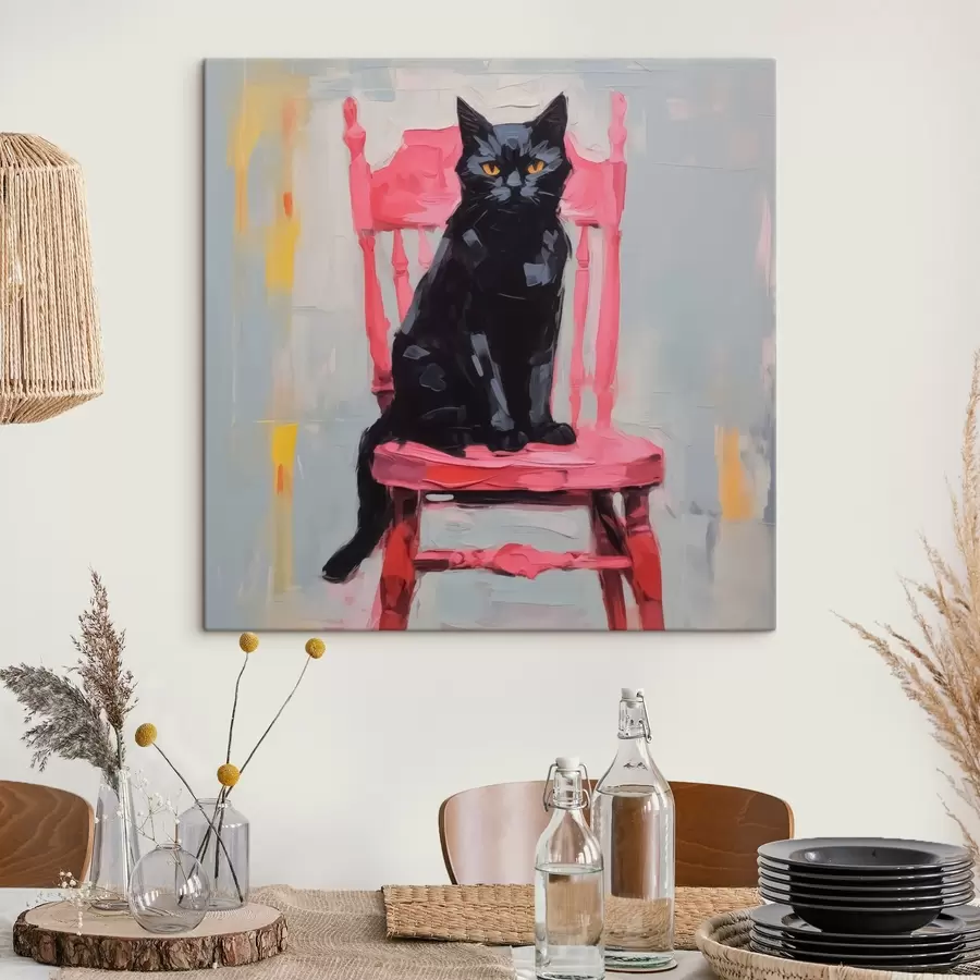 Glezna Melns kaķis uz krēsla s44130