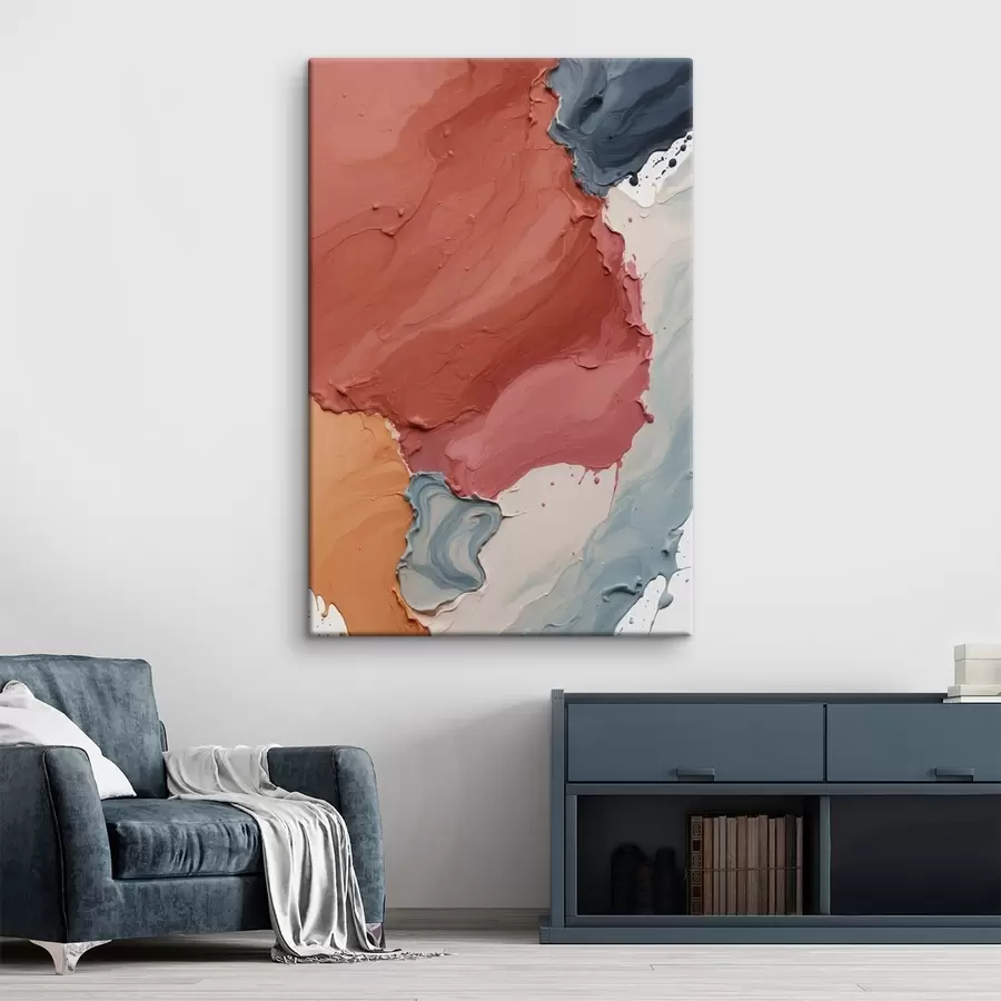 Glezna Abstraktā eļļas glezna ar sarkanām, dzeltenām un zilām krāsām s44068