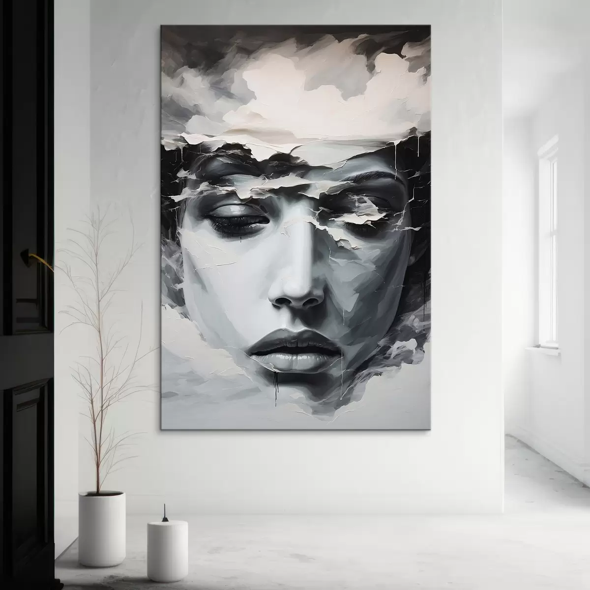 Glezna Abstraktā sievietes seja akrila glezniecības stilā s44070