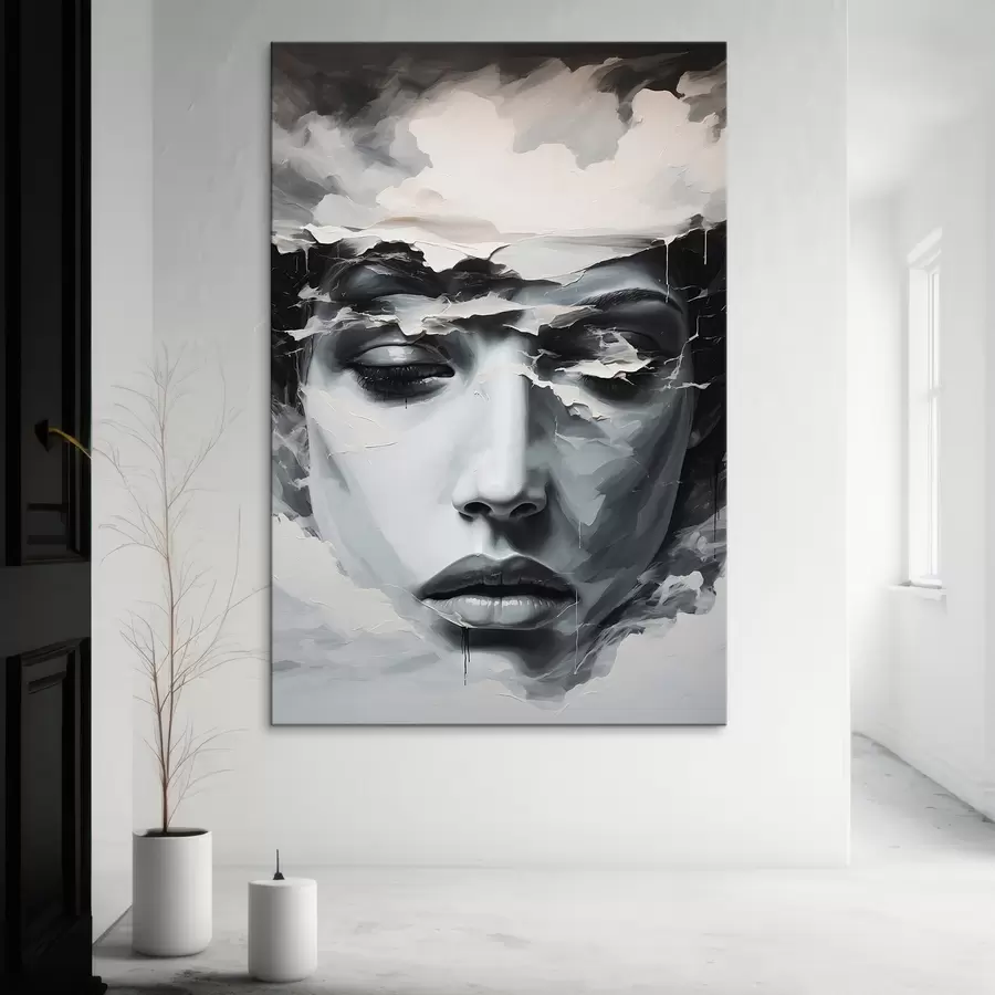 Glezna Abstraktā sievietes seja akrila glezniecības stilā s44070