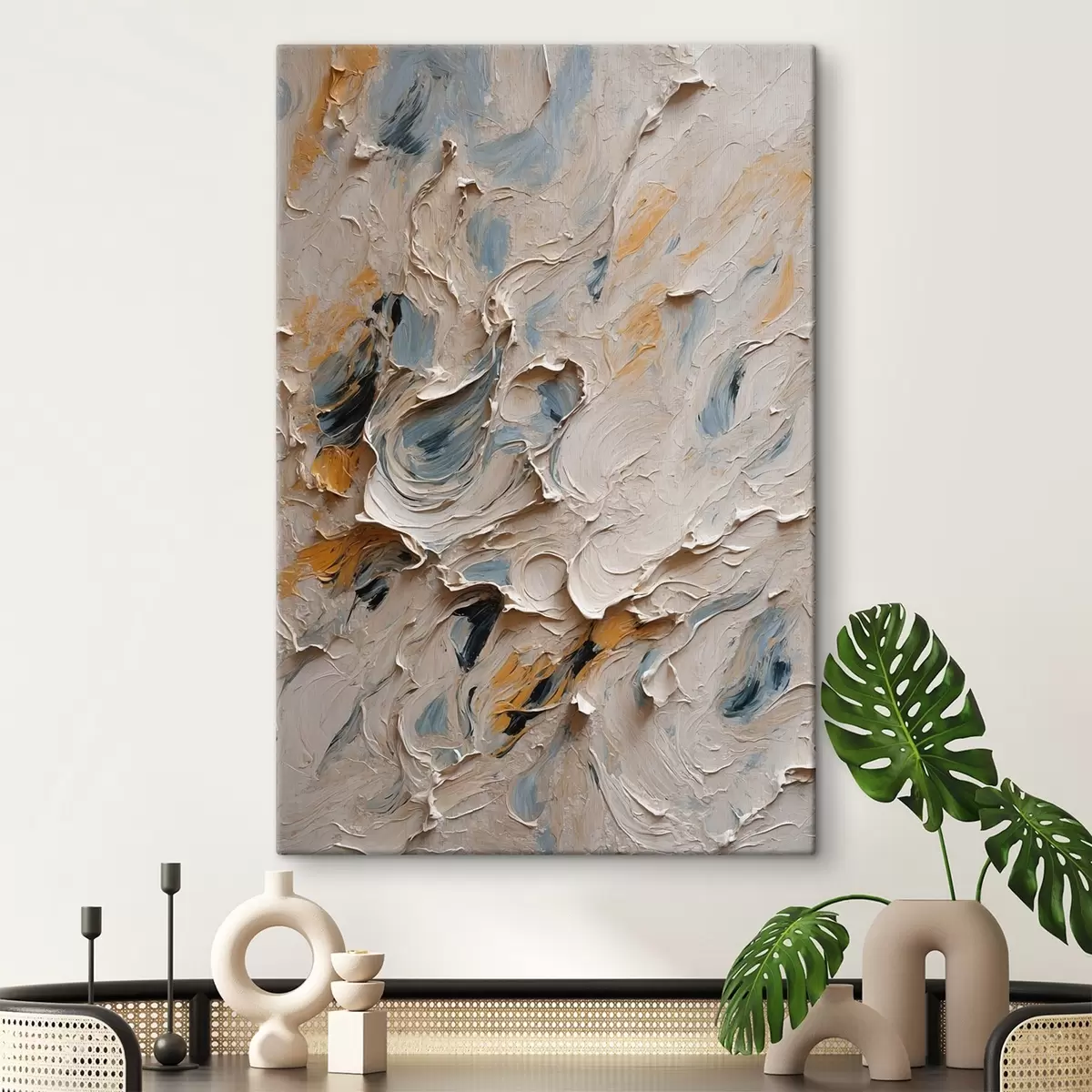 Glezna Abstraktā eļļas glezna baltā un zilā krāsā s44078