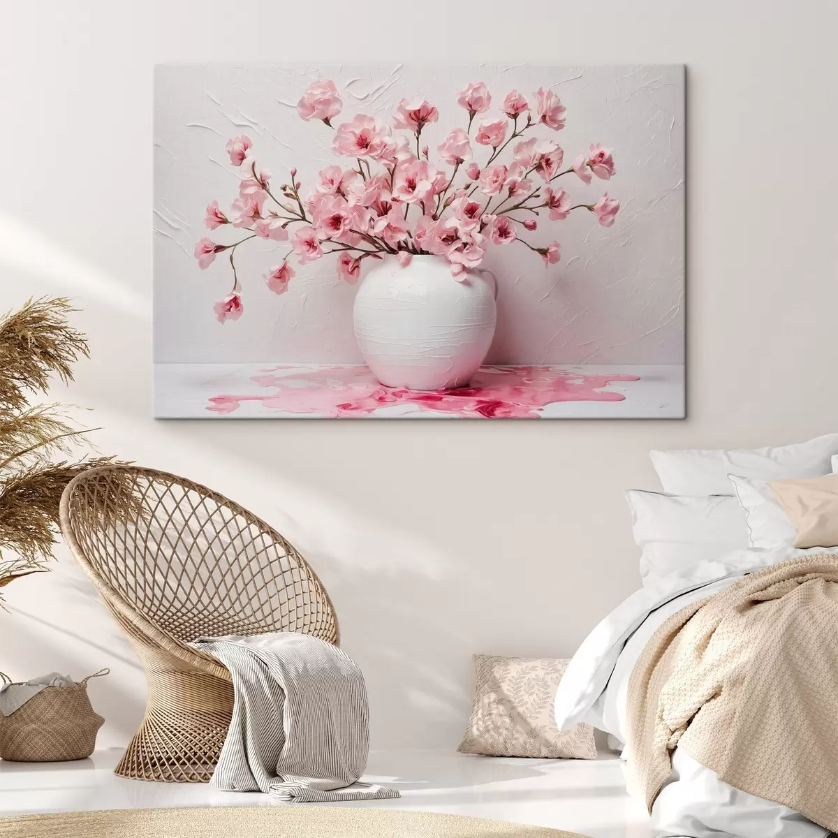 Glezna Rozā ziedi baltā lielā vāzē s44081