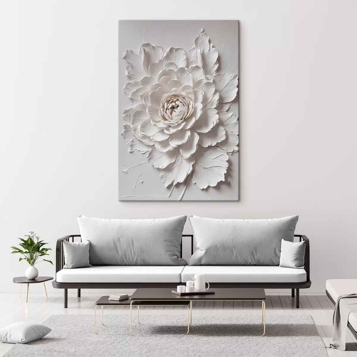 Glezna Balts zieds uz balta fona s44089