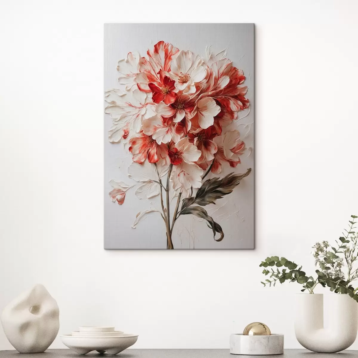 Glezna Sarkani un balti ziedi eļļas gleznošanas stilā s44090