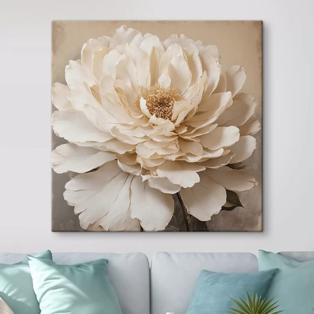 Glezna Balts zieds uz bēša fona s44094