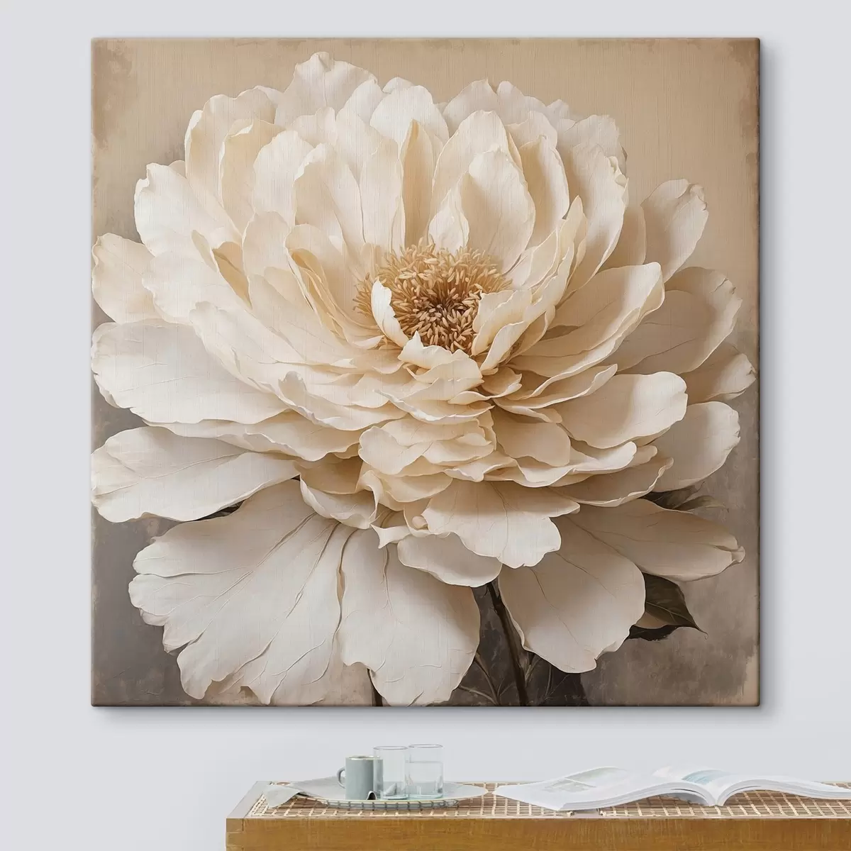 Glezna Balts zieds uz bēša fona s44094