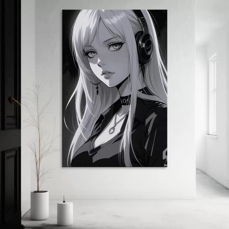 Glezna Plakāts ar meiteni austiņās s44102