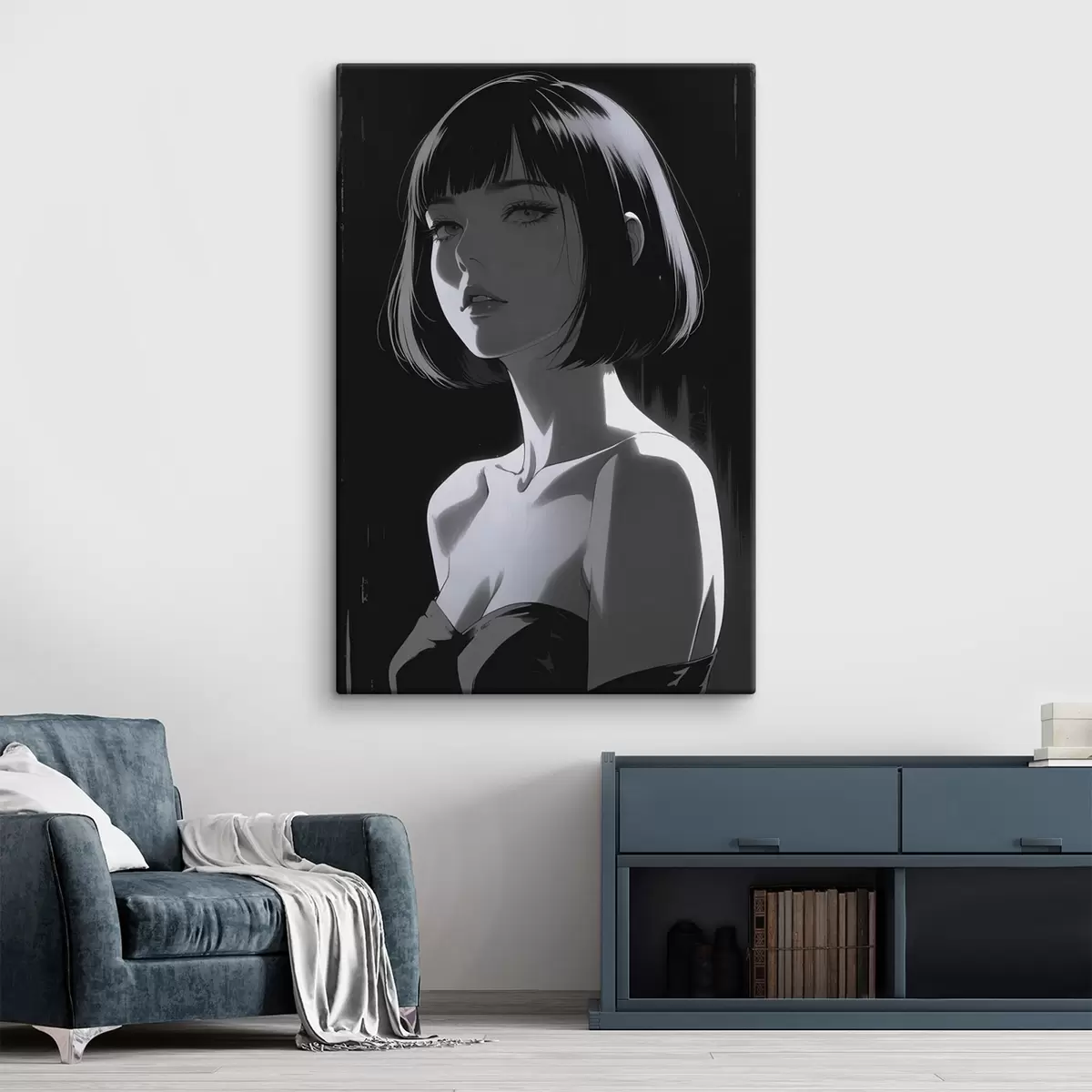 Glezna Plakāts ar meiteni uz melna fona s44103