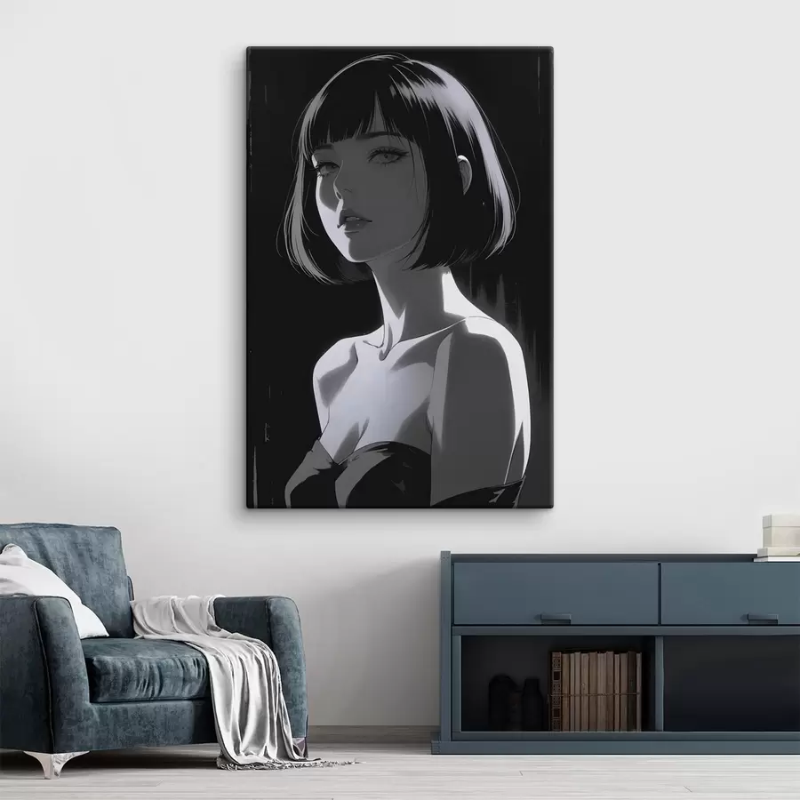 Glezna Plakāts ar meiteni uz melna fona s44103