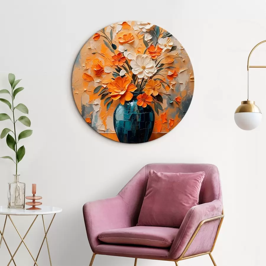 Glezna Balti un oranži ziedi vāzē eļļas gleznošanas stilā r44059