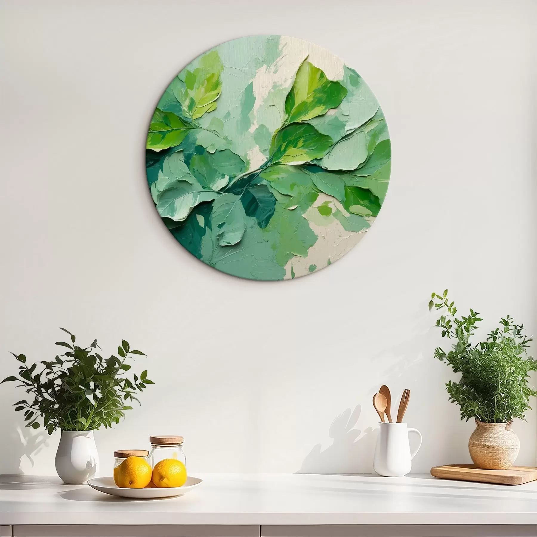 Glezna Zariņš ar zaļām lapām eļļas gleznošanas stilā r44075