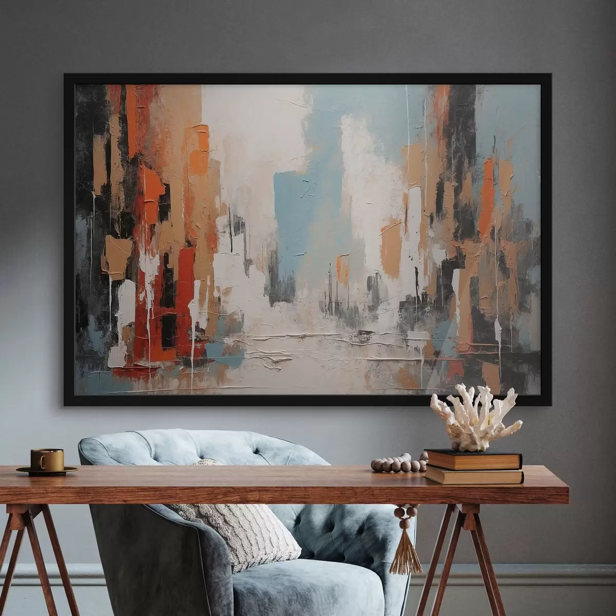 Plakāts Abstraktā pilsēta eļļas gleznošanas stilā f44061