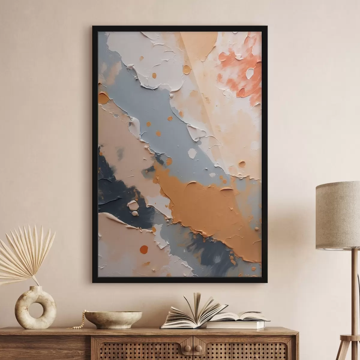 Plakāts Abstraktā glezniecība baltā, dzeltenā un zilā krāsā f44064