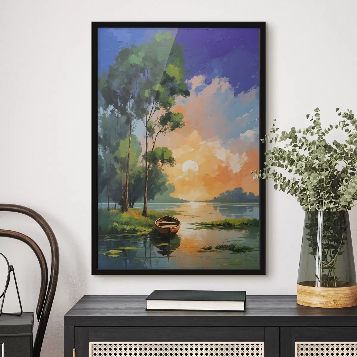 Plakāts Laiva netālu no salas akrila glezniecības stilā f44065