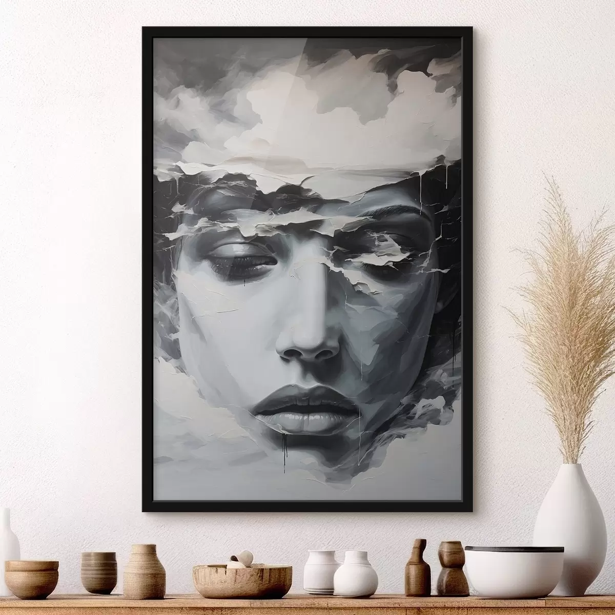Plakāts Abstraktā sievietes seja akrila glezniecības stilā f44070