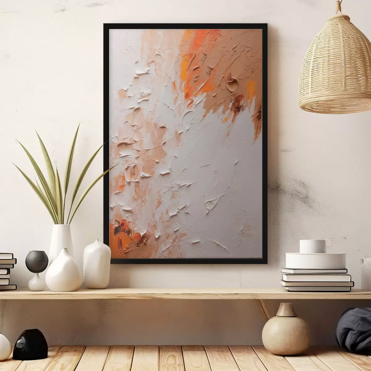 Plakāts Abstraktā eļļas glezna ar baltām un brūnām krāsām f44076