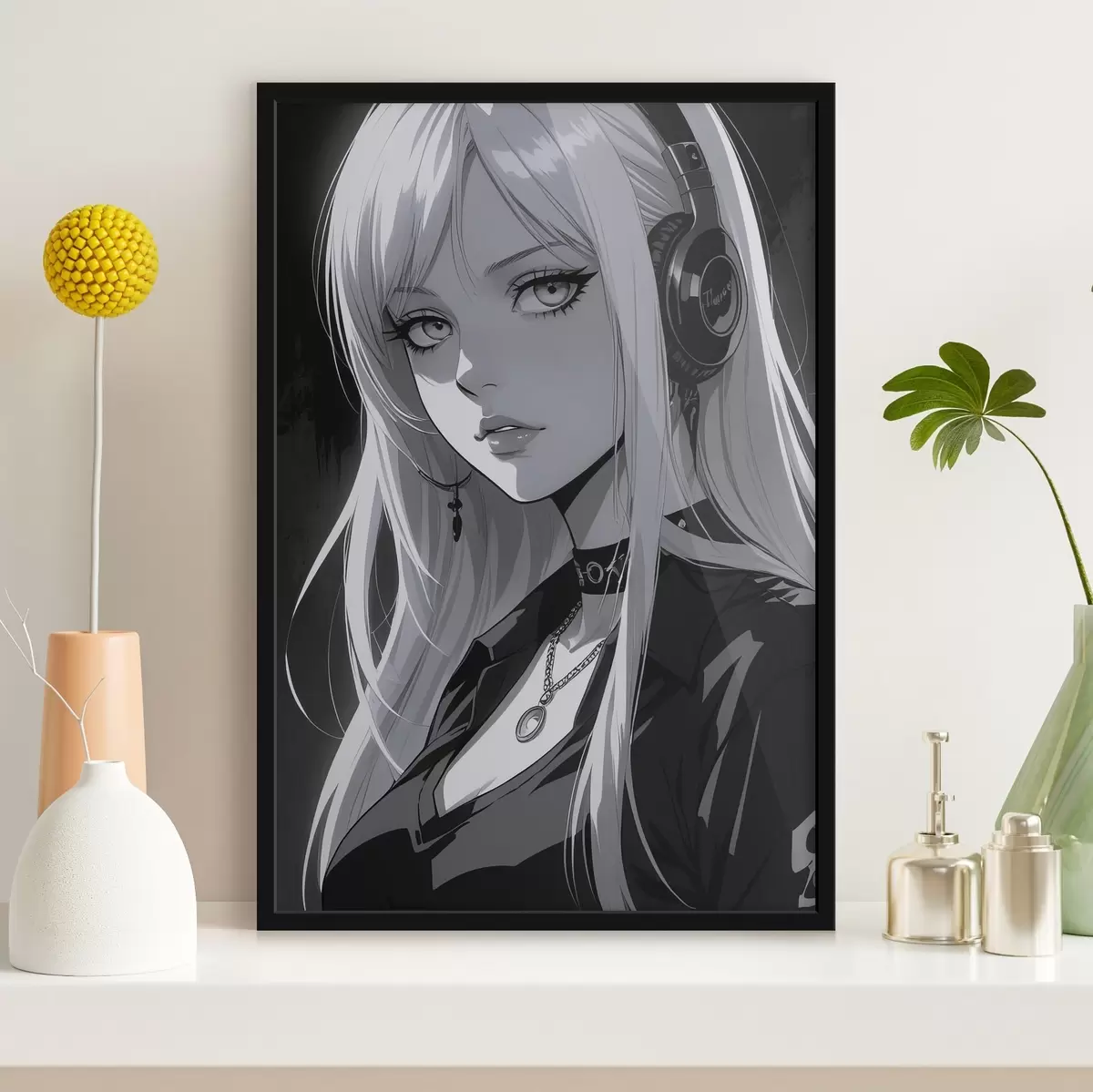 Plakāts Plakāts ar meiteni austiņās f44102