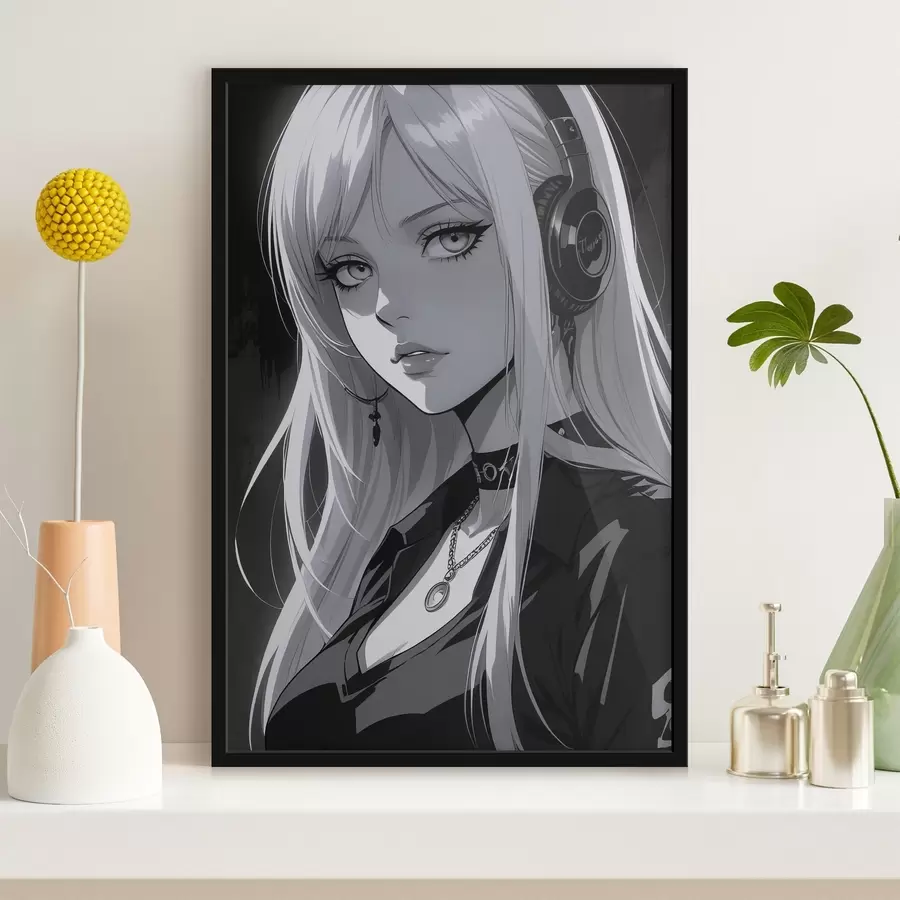 Fototapetes Plakāts ar meiteni austiņās f44102