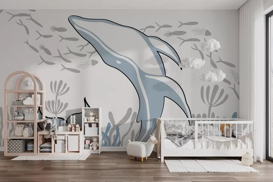 Fototapetes Vaļu starp zivīm un aļģēm w03853v1