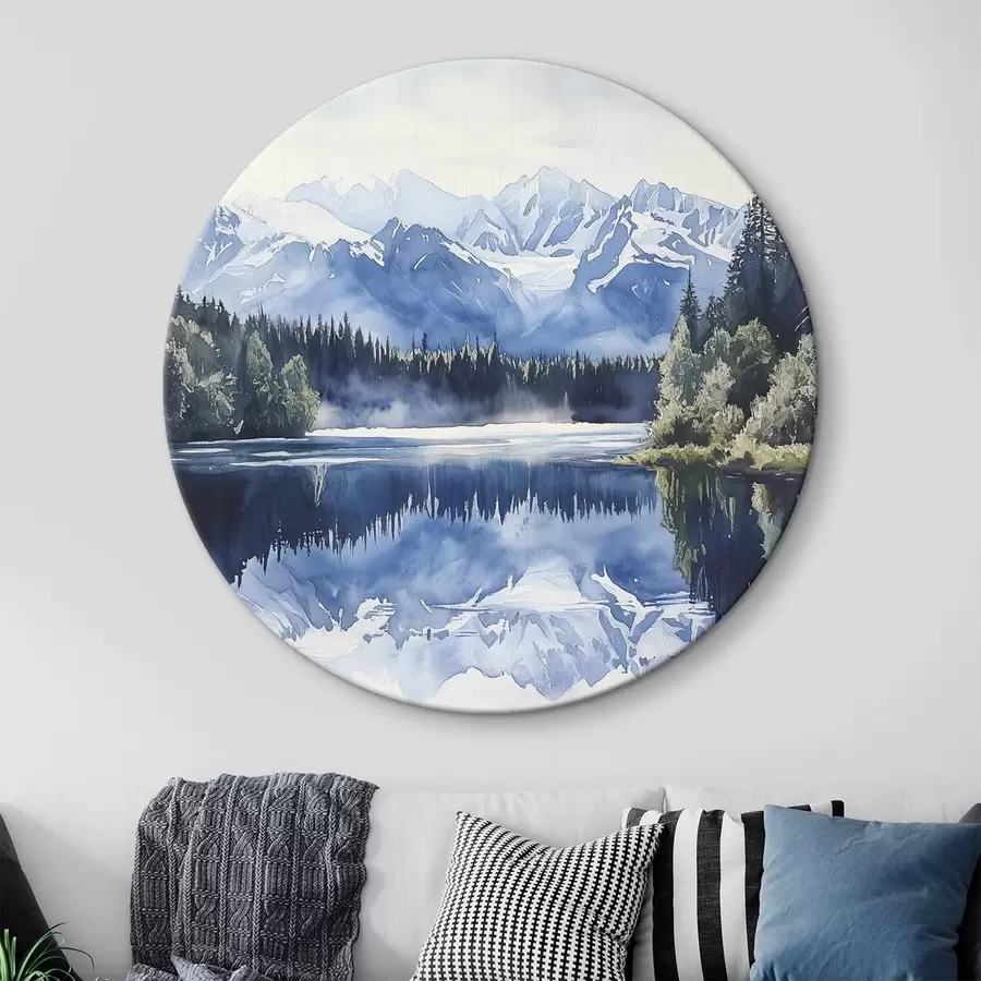 Glezna Skaisti kalni Jaunzēlandē, akvareļu stilā, ezers, mežs r44144