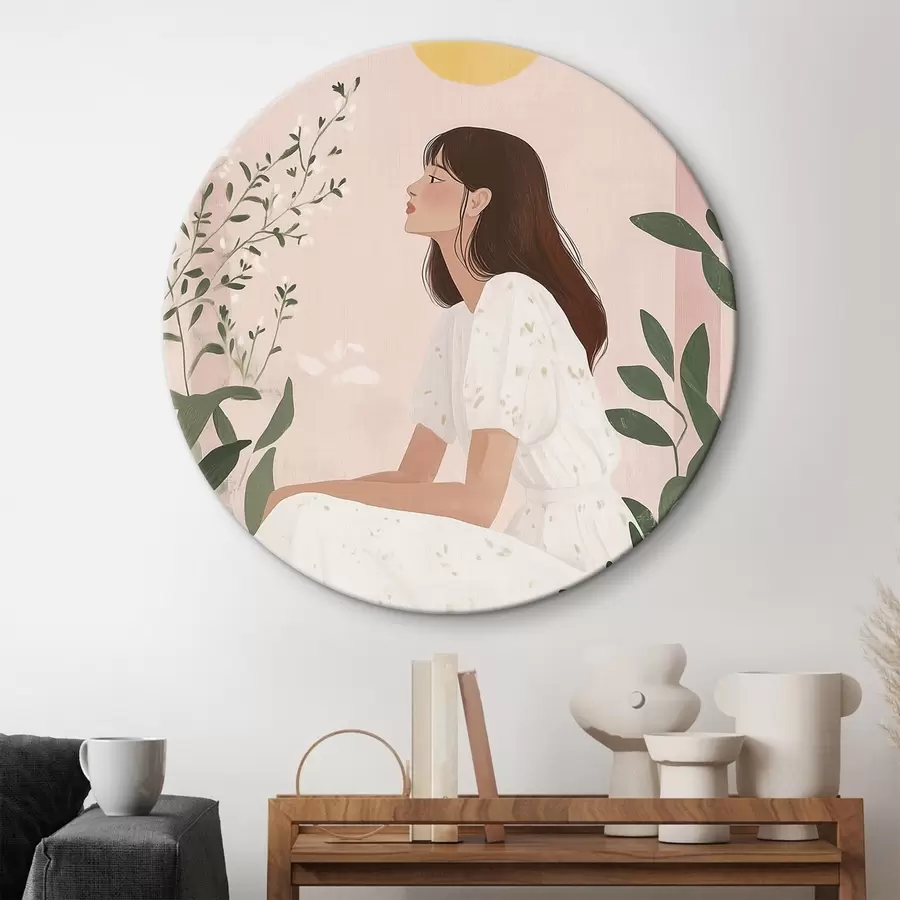 Glezna Skaista sieviete tropu dārzā, saule, pasteļtoņi r44155