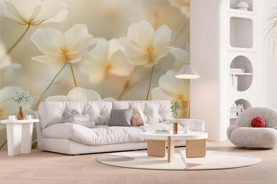 Fototapetes rīta baltie ziedi w03766