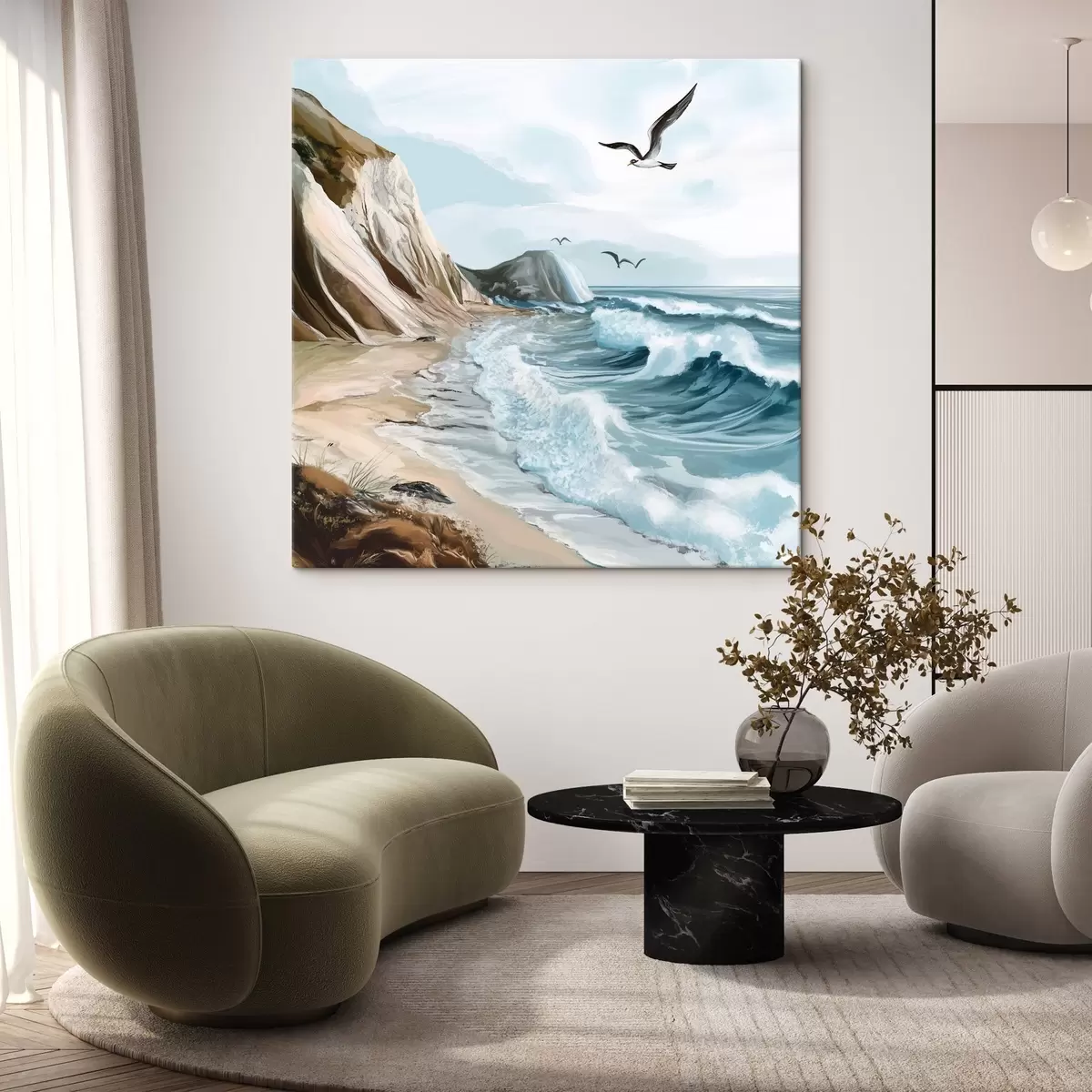 Glezna Smilšaina pludmale un putni s44222