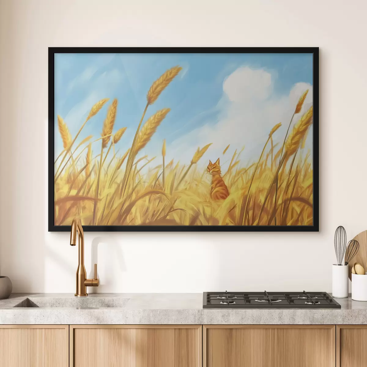 Plakāts Kaķis laukā ar kviešu kātiem f44211