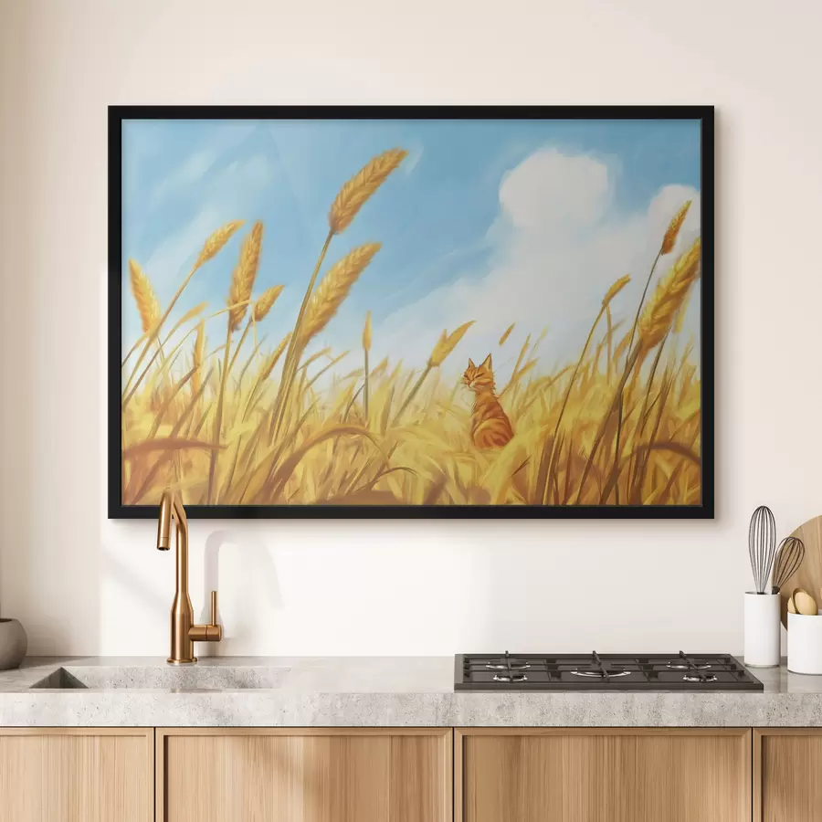Fototapetes Kaķis laukā ar kviešu kātiem f44211