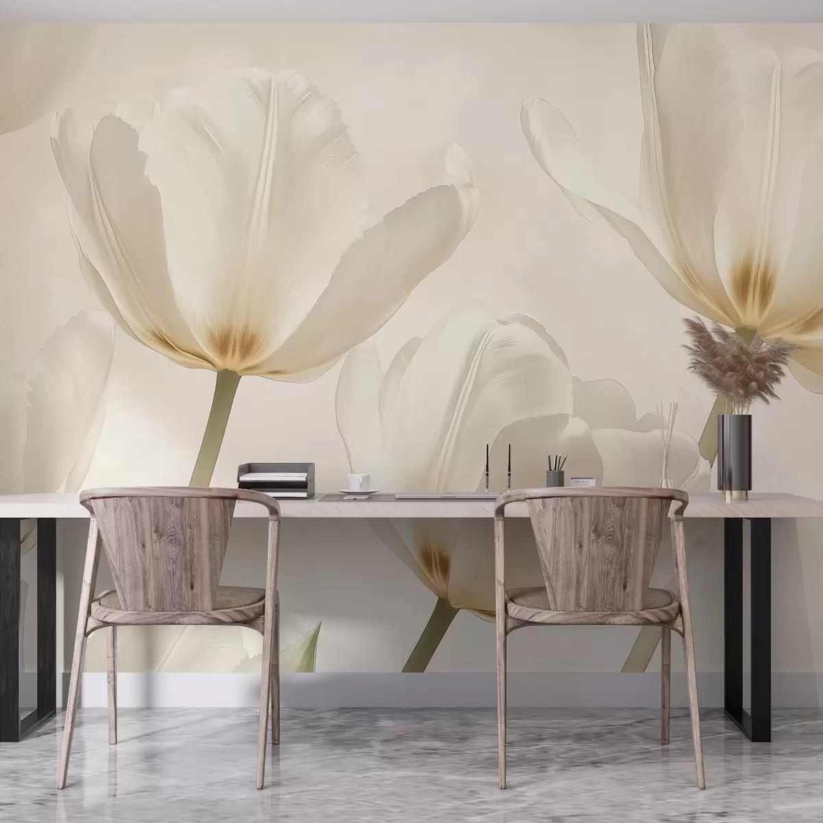 Fototapetes Skaistas tulpes, ziedu, bēšas krāsas, reālisms w03877