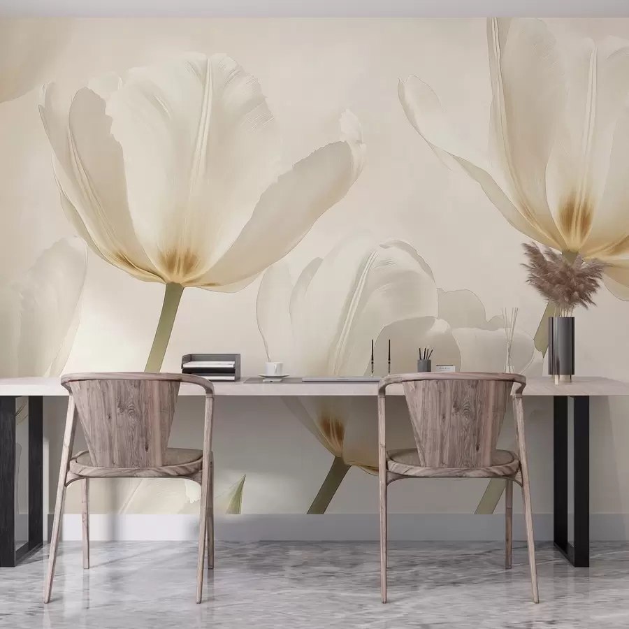 Glezna Skaistas tulpes, ziedu, bēšas krāsas, reālisms w03877