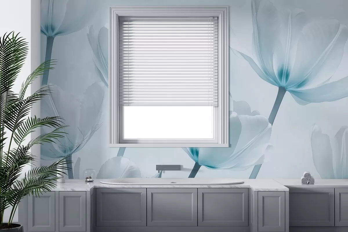 Fototapetes Skaistas tulpes, ziedu, zilas krāsas, reālisms w03877v1