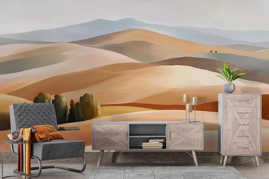 Fototapetes Ainavas ar kokiem, Toskāna, dabas krāsas, eļļas stils w03880