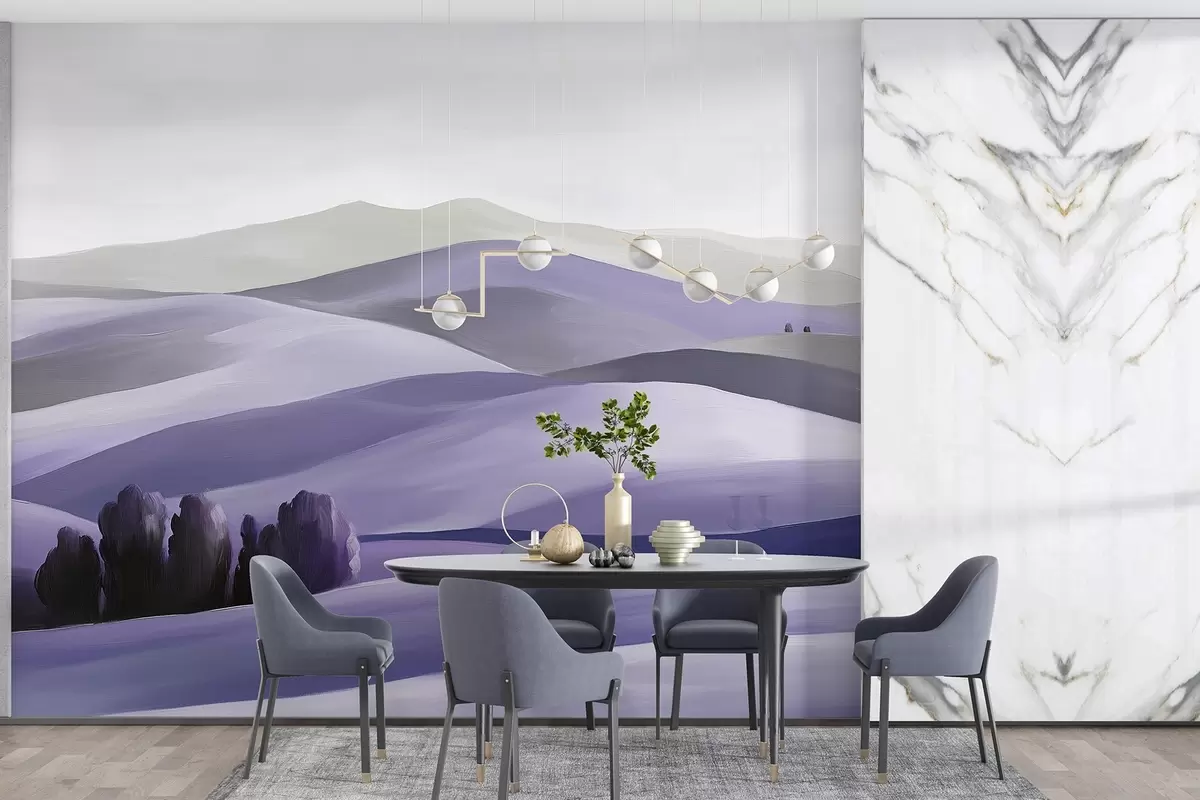 Fototapetes Ainavas ar kokiem, Toskāna, violetas krāsas, eļļas stils w03880v3