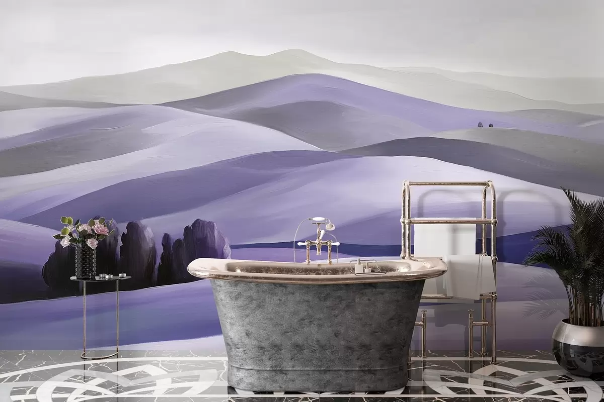 Fototapetes Ainavas ar kokiem, Toskāna, violetas krāsas, eļļas stils w03880v3