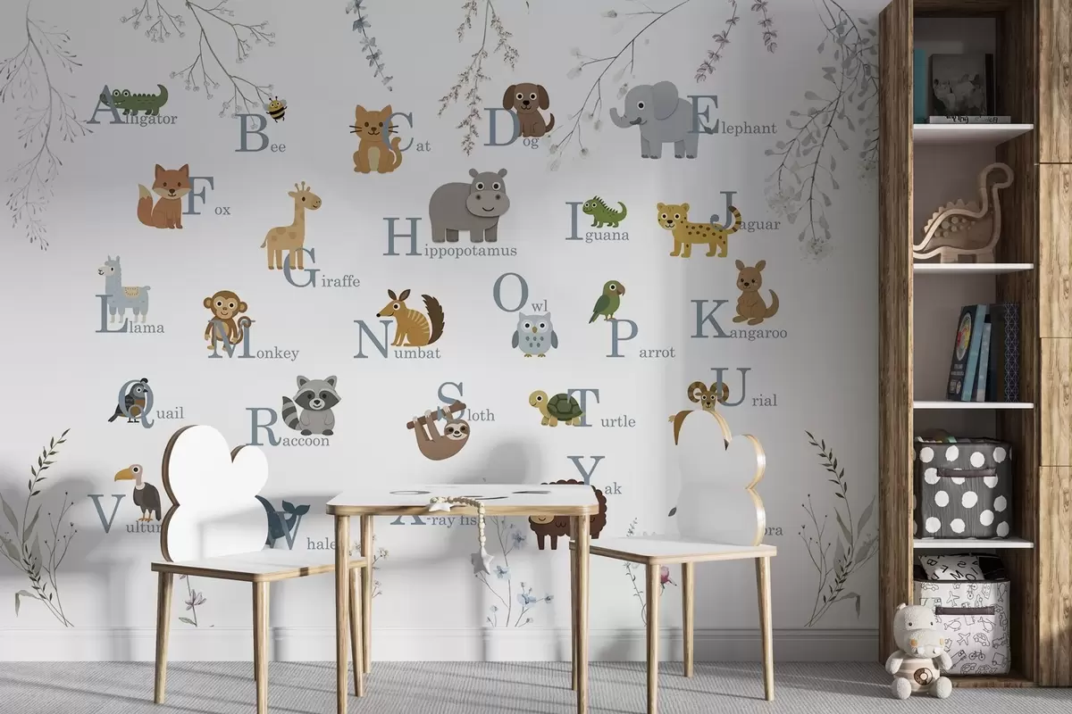 Fototapetes Minimālisma alfabēts ar ziliem burtiem w03808