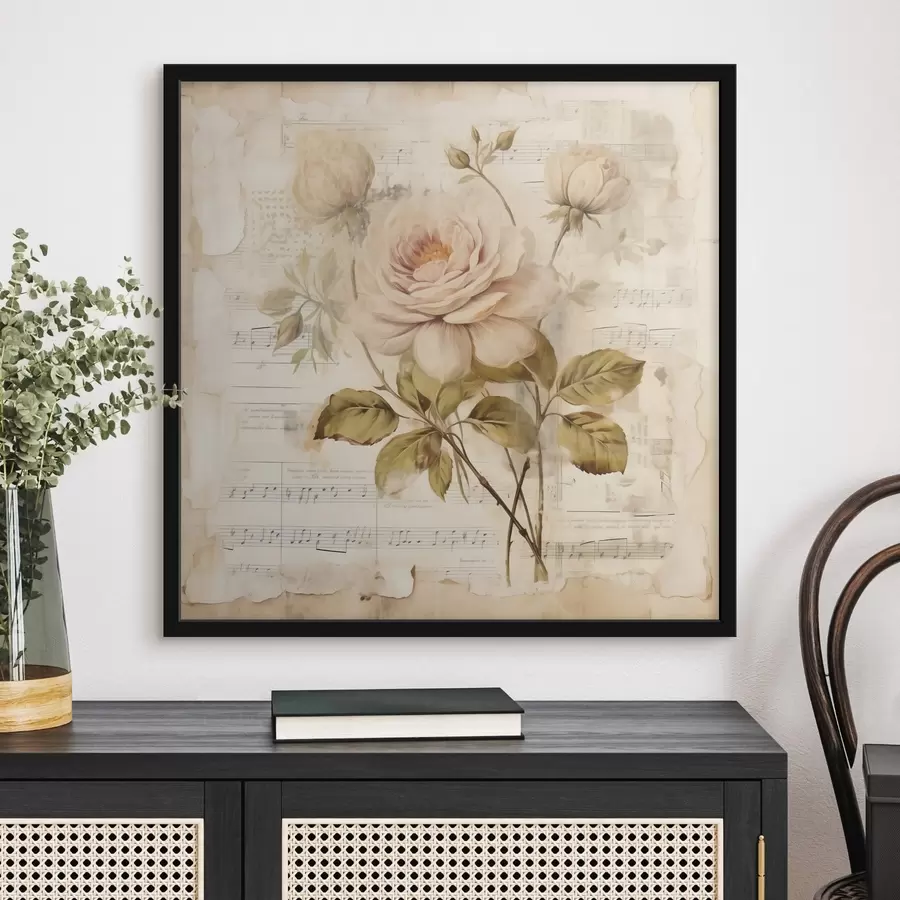 Fototapetes Veclaicīga rožu kompozīcija uz vecu piezīmju fona f44247