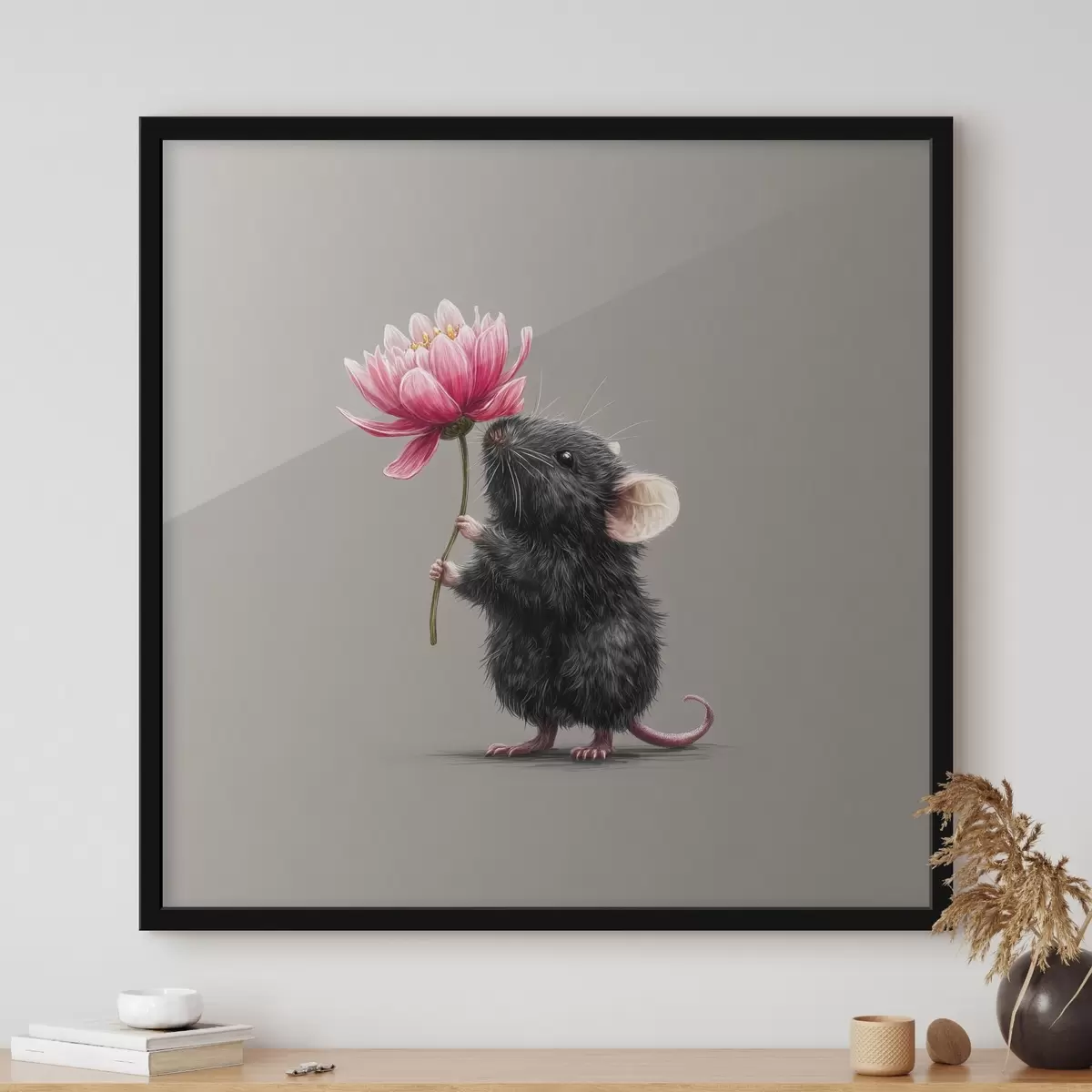 Plakāts Burvīga pele ieelpo rozā peonijas aromātu f44248