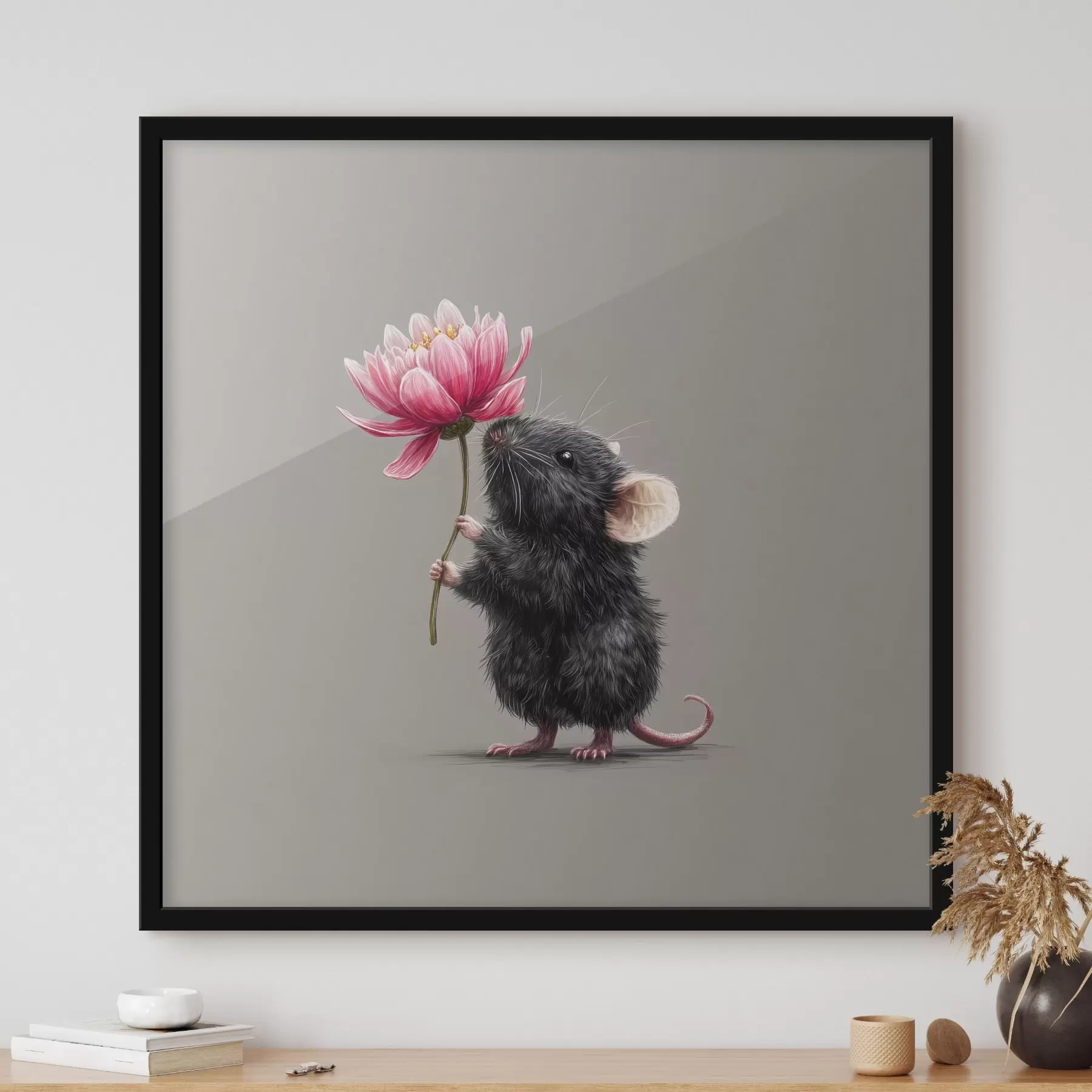 Fototapetes Burvīga pele ieelpo rozā peonijas aromātu f44248