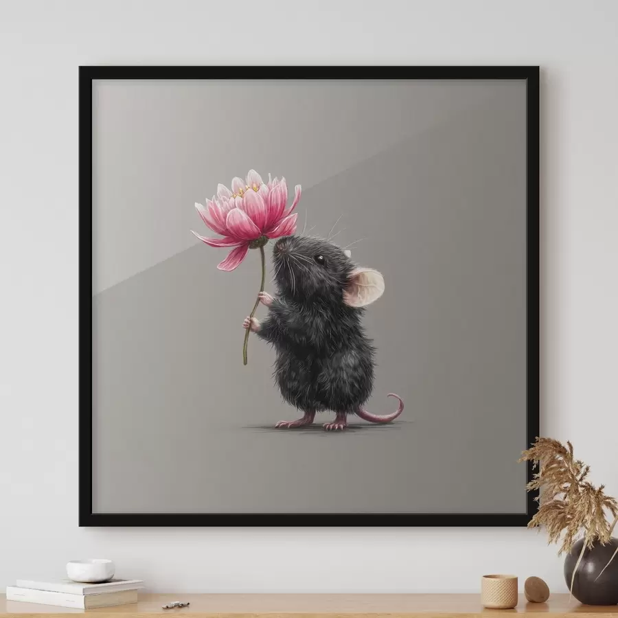 Fototapetes Burvīga pele ieelpo rozā peonijas aromātu f44248